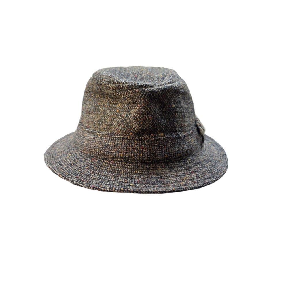 Hanna Hats Donegal Tweed Walking Hat 70s 80s Heraldic Label Pure New Wool M EUC